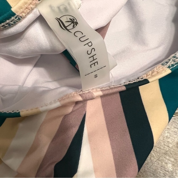 Cupshe Miss U Green One Piece Tropical Leaves Stripes Zipper Back Tie Small - Picture 9 of 9